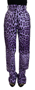 Dolce & Gabbana Purple Leopard Print High-Waisted Trousers