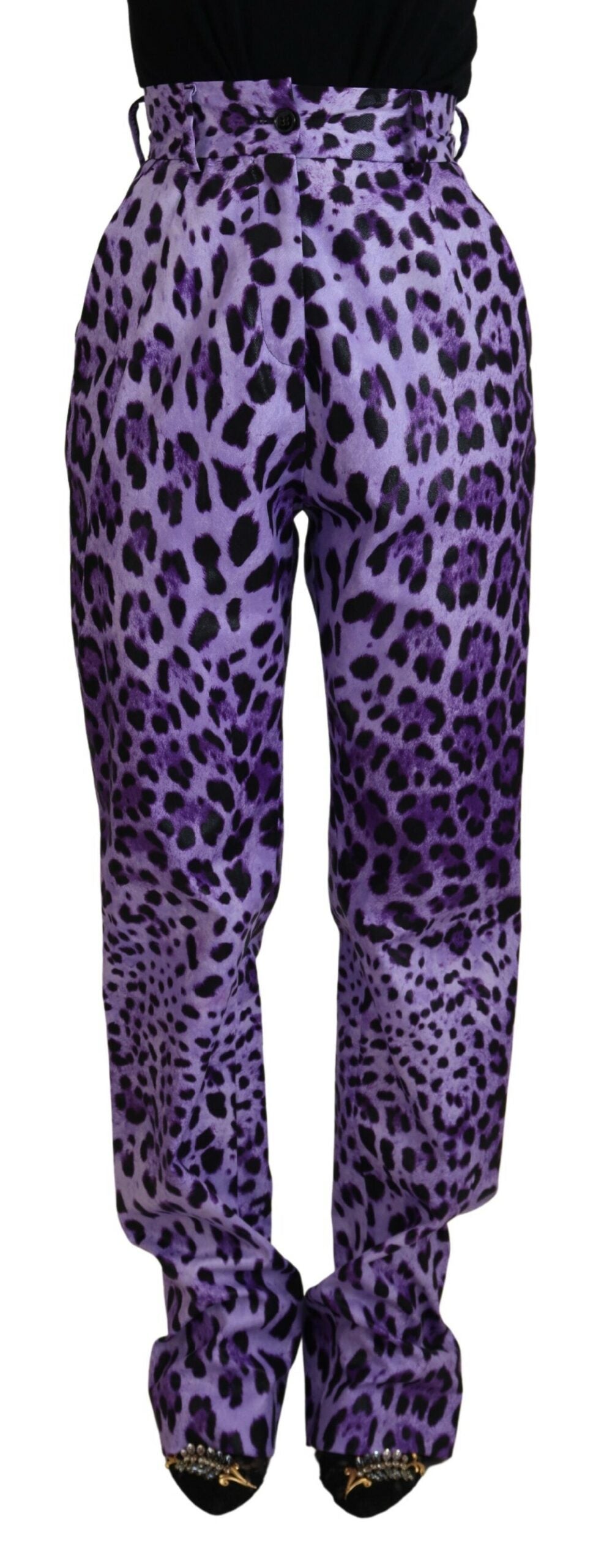Dolce & Gabbana Purple Leopard Print High-Waisted Trousers
