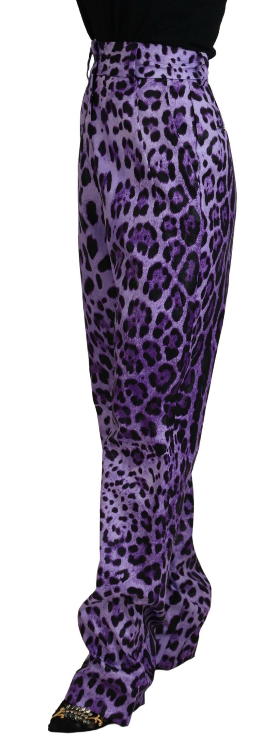 Dolce & Gabbana Purple Leopard Print High-Waisted Trousers