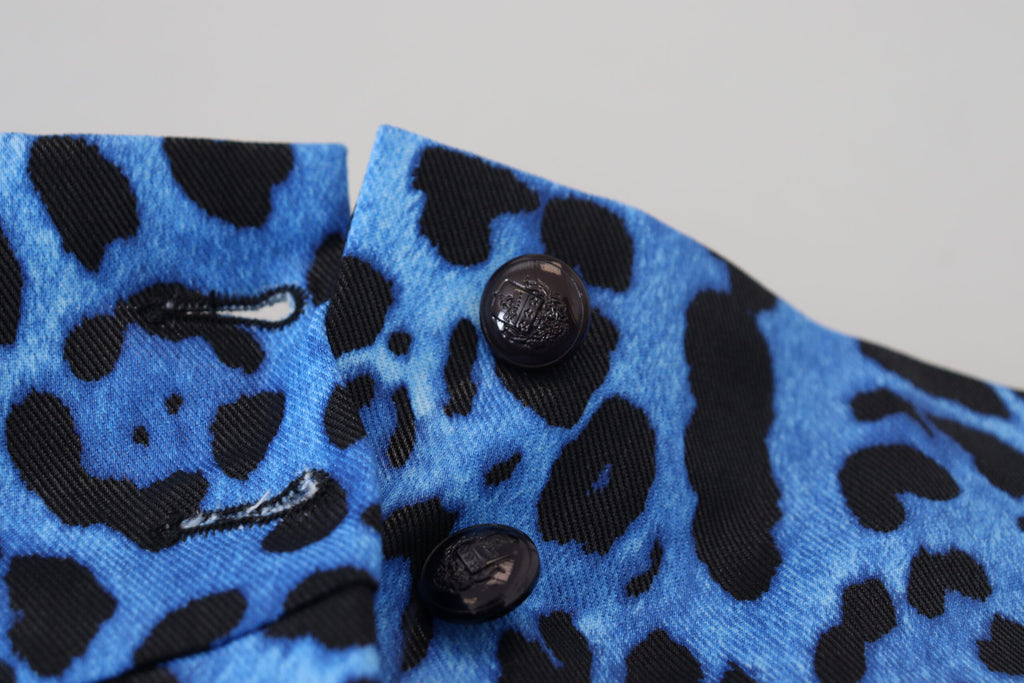 Dolce & Gabbana Blaue Hose mit Leopardenmuster und hoher Taille
