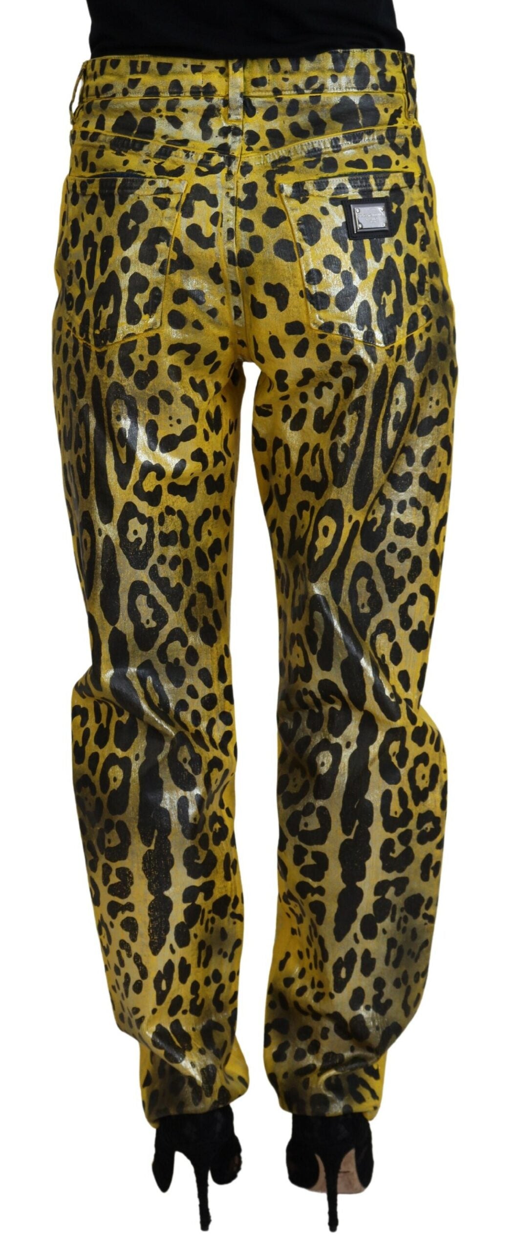 Dolce & Gabbana Gelbe Leoparden-Baumwoll-Straight-Denim-Jeans