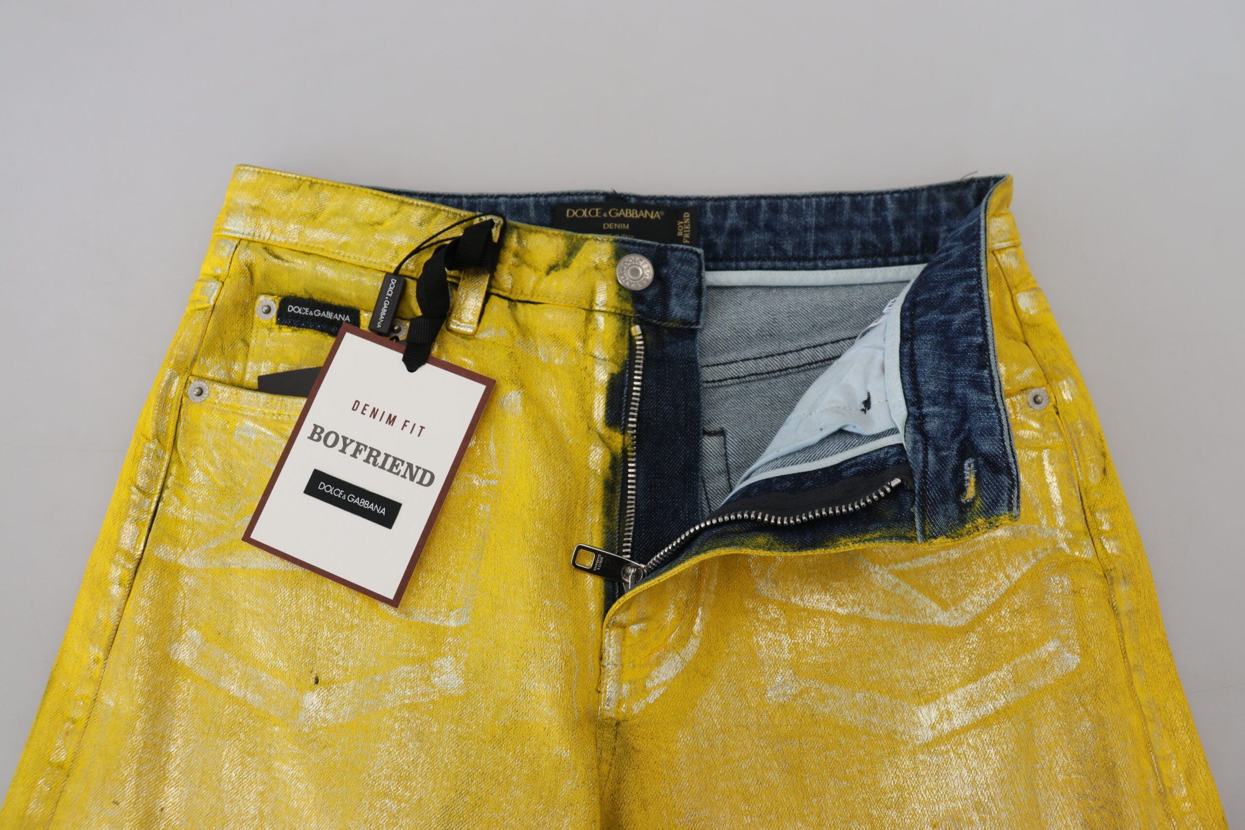 Dolce & Gabbana Gelbe Leoparden-Baumwoll-Straight-Denim-Jeans