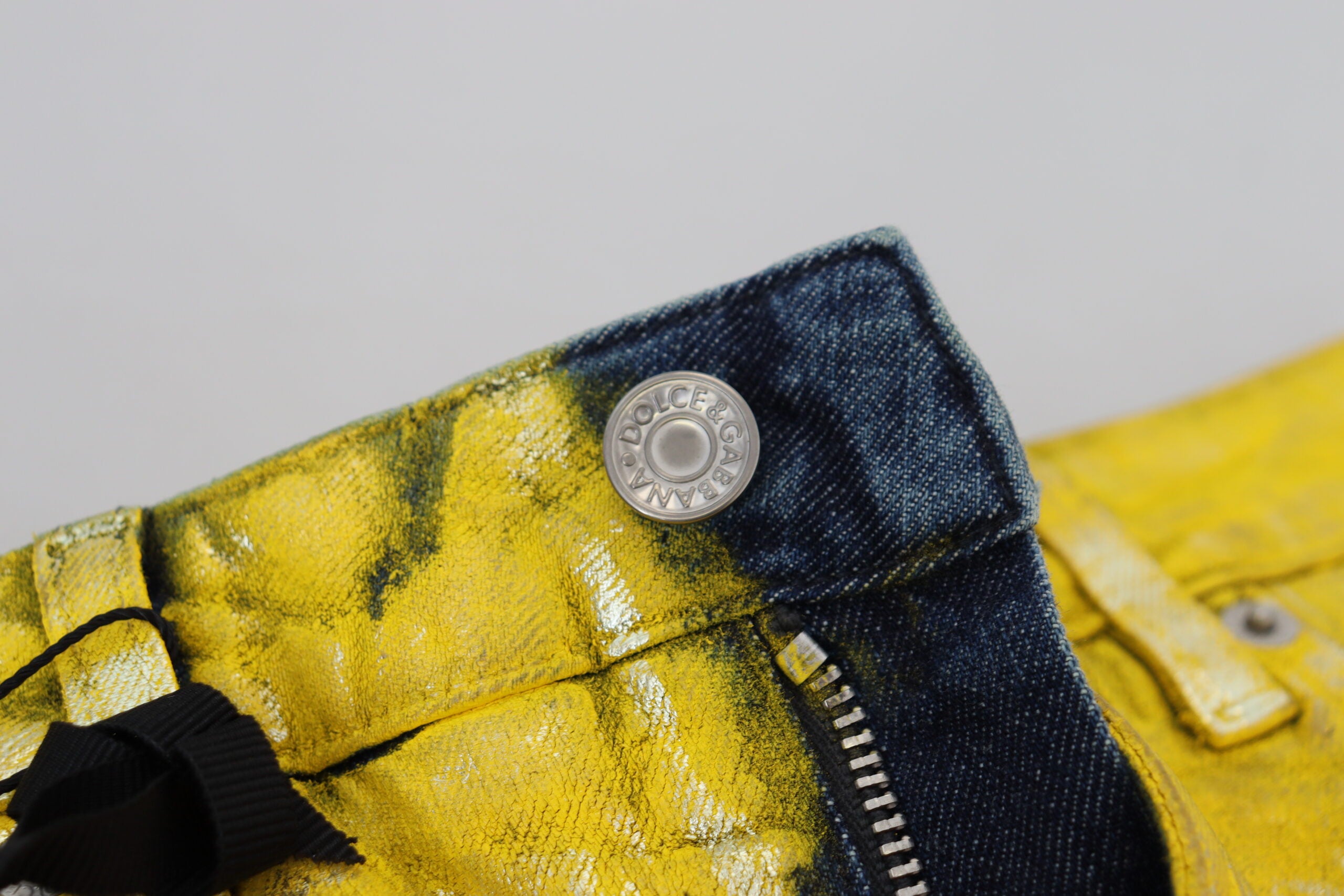 Dolce & Gabbana Gelbe Leoparden-Baumwoll-Straight-Denim-Jeans