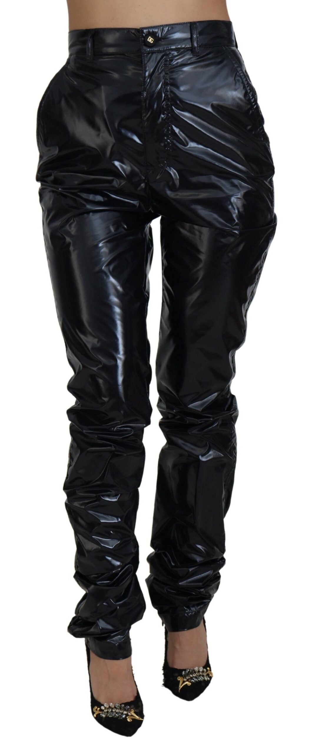 Dolce & Gabbana Schwarze Skinny-Hose aus Nylon mit hoher Taille