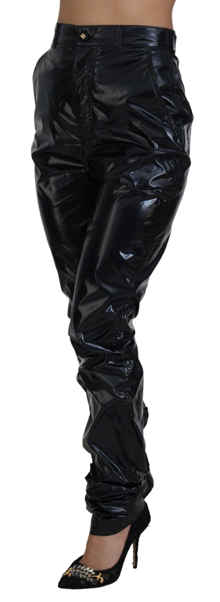 Dolce & Gabbana Schwarze Skinny-Hose aus Nylon mit hoher Taille
