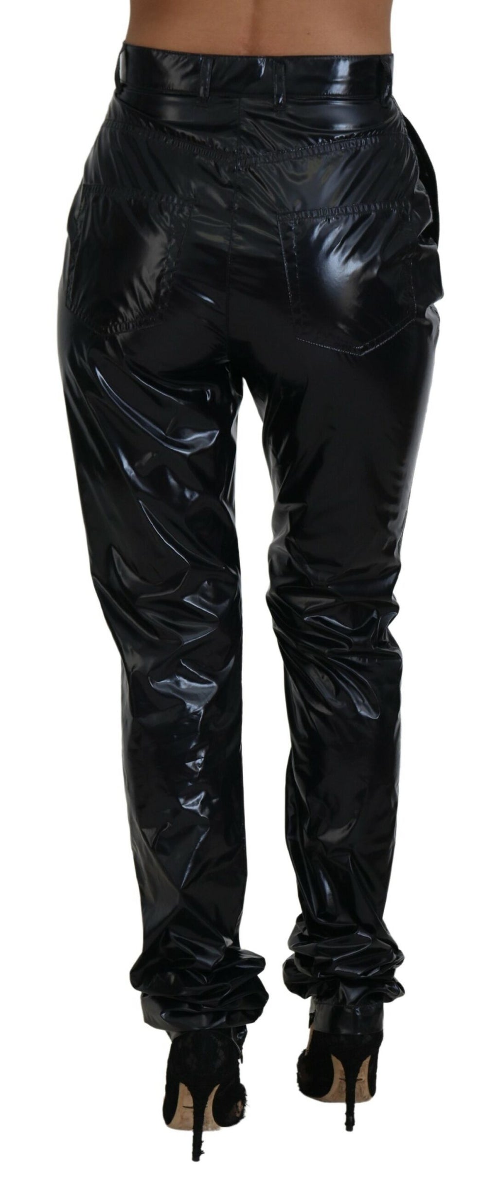 Dolce & Gabbana Schwarze Skinny-Hose aus Nylon mit hoher Taille