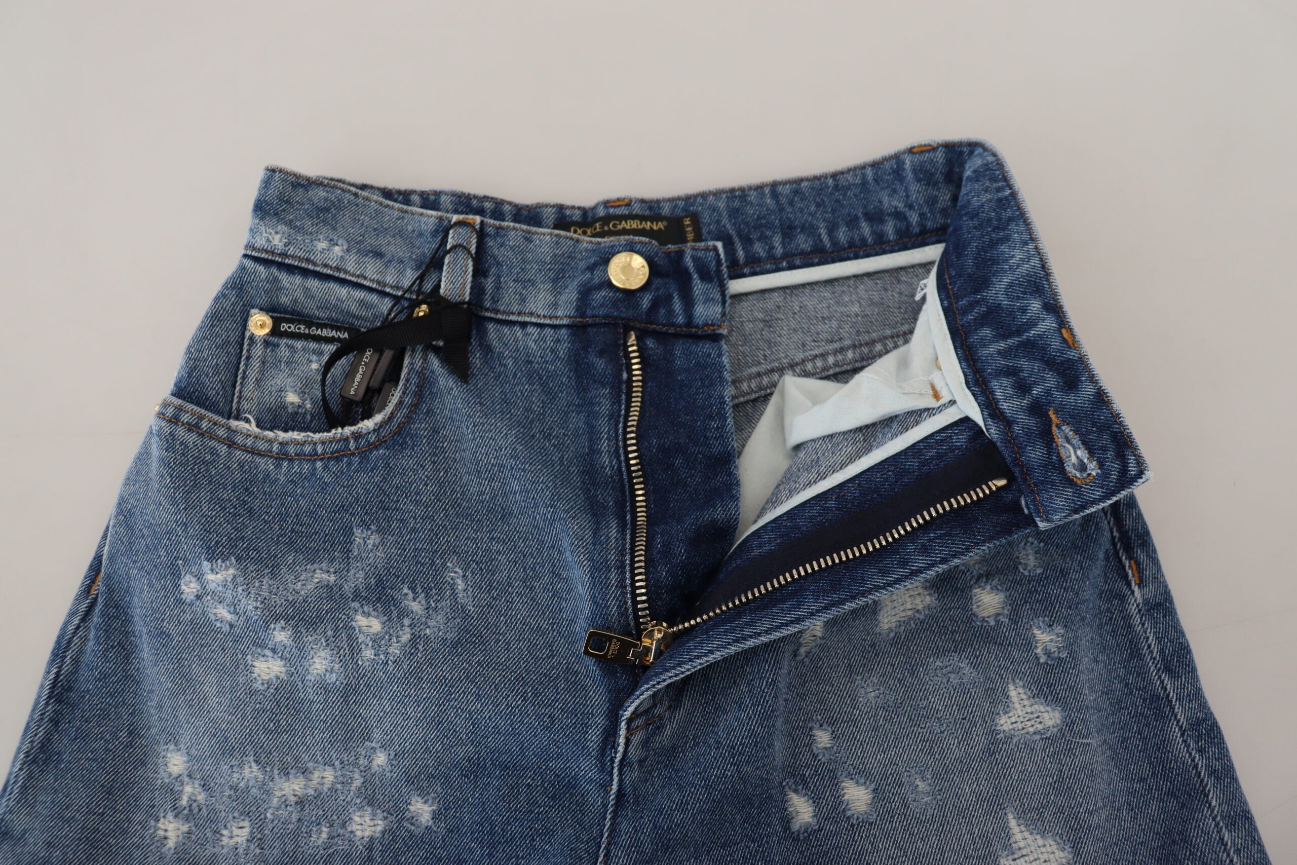 Dolce & Gabbana Blue Distressed Skinny Cotton Denim Jeans