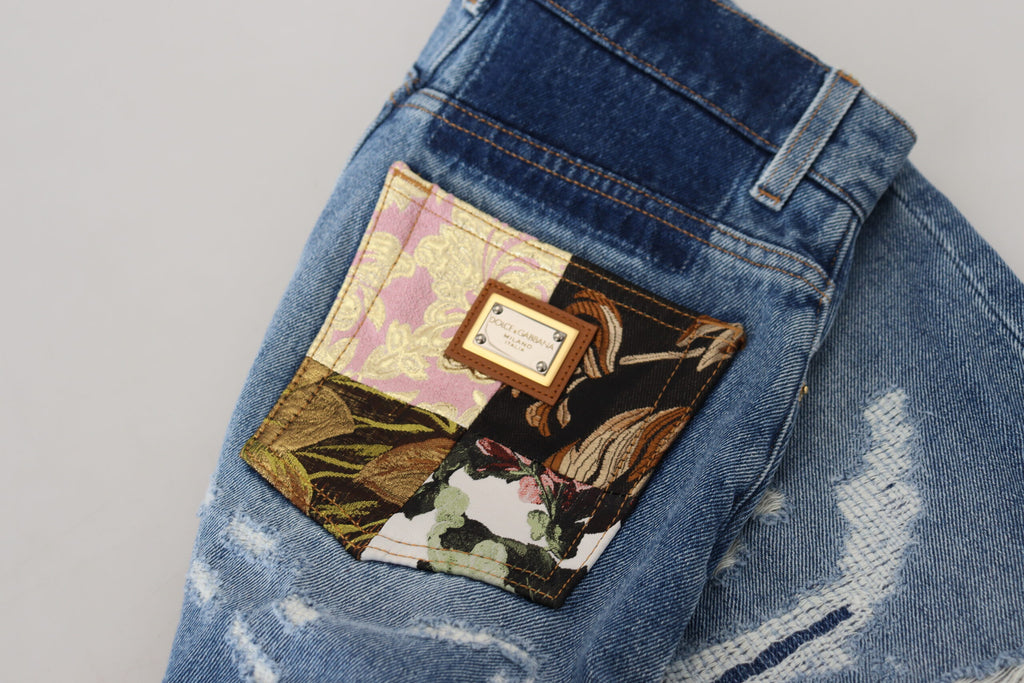 Dolce & Gabbana Blue Distressed Skinny Cotton Denim Jeans