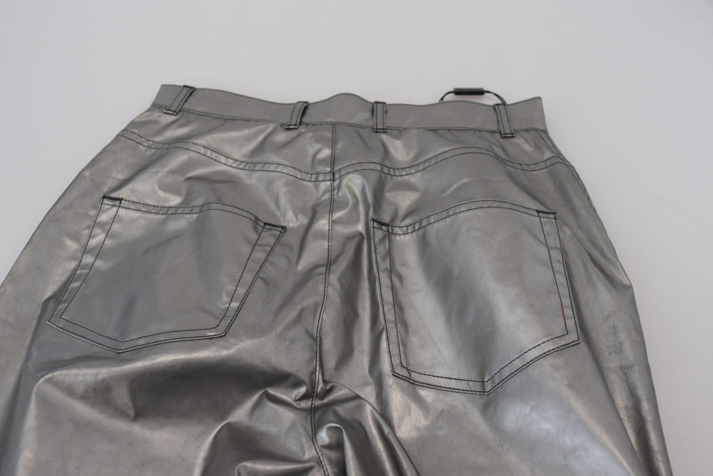 Dolce & Gabbana Metallic-Silberne Skinny-Hose mit hoher Taille