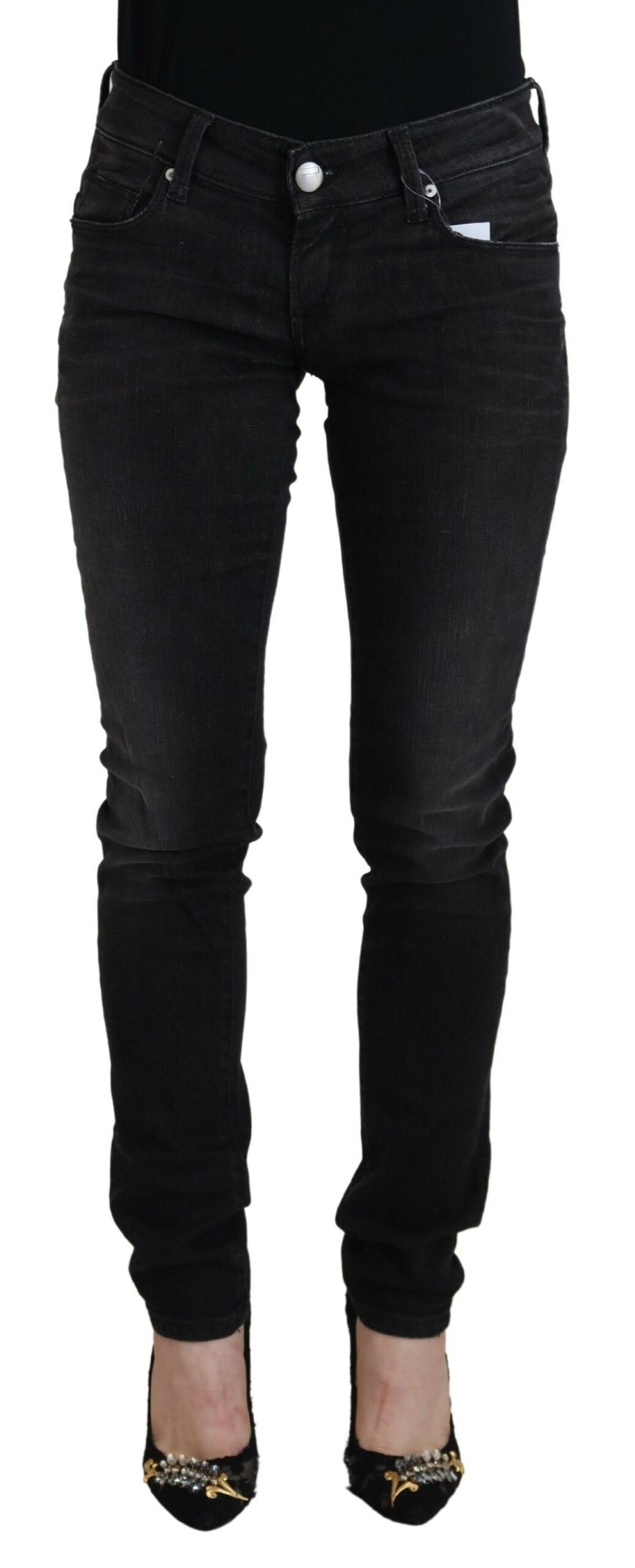 Acht Schwarze Baumwolle mit niedriger Taille Slim Fit Damen Casual Denim Jeans