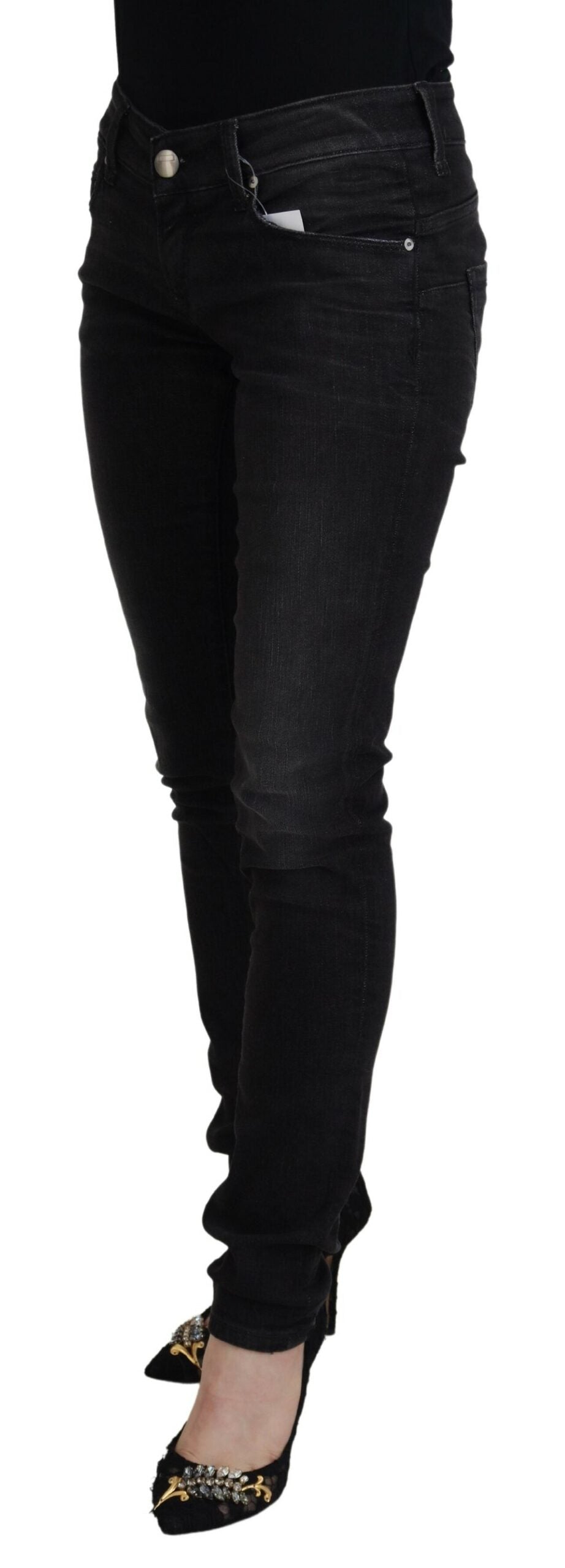 Acht Schwarze Baumwolle mit niedriger Taille Slim Fit Damen Casual Denim Jeans