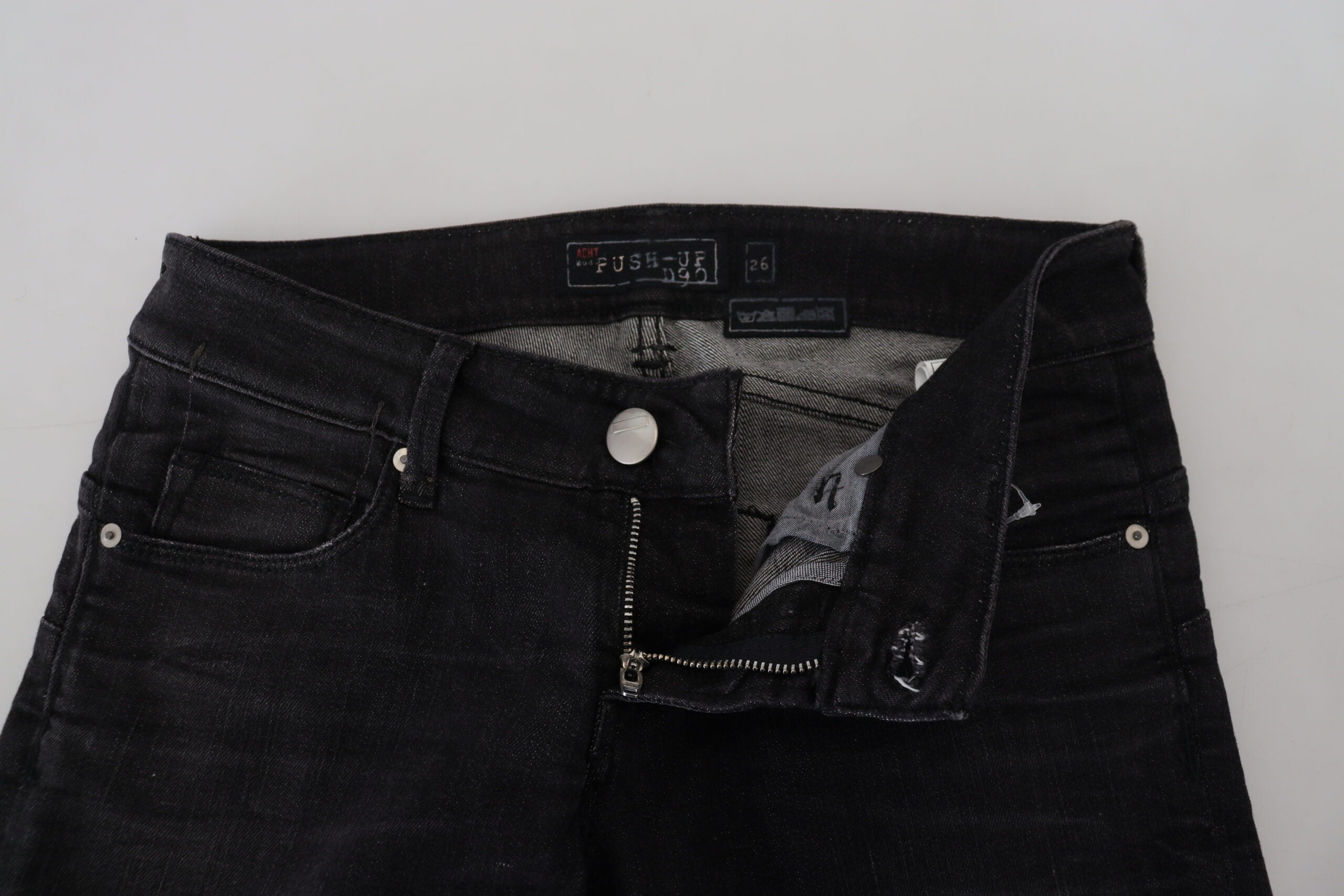 Acht Schwarze Baumwolle mit niedriger Taille Slim Fit Damen Casual Denim Jeans