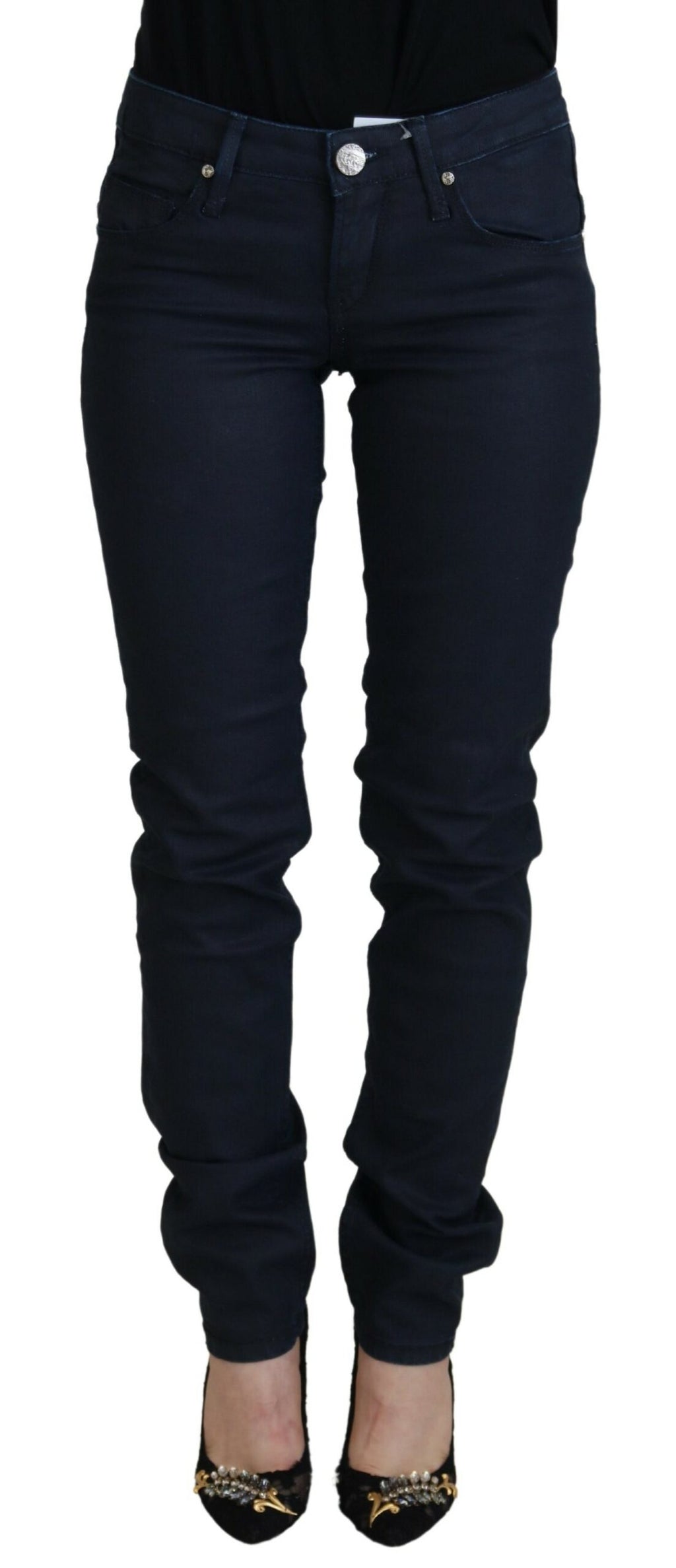 Eight Blue Cotton Low Waist Slim Fit Women's Casual Denim Jeans