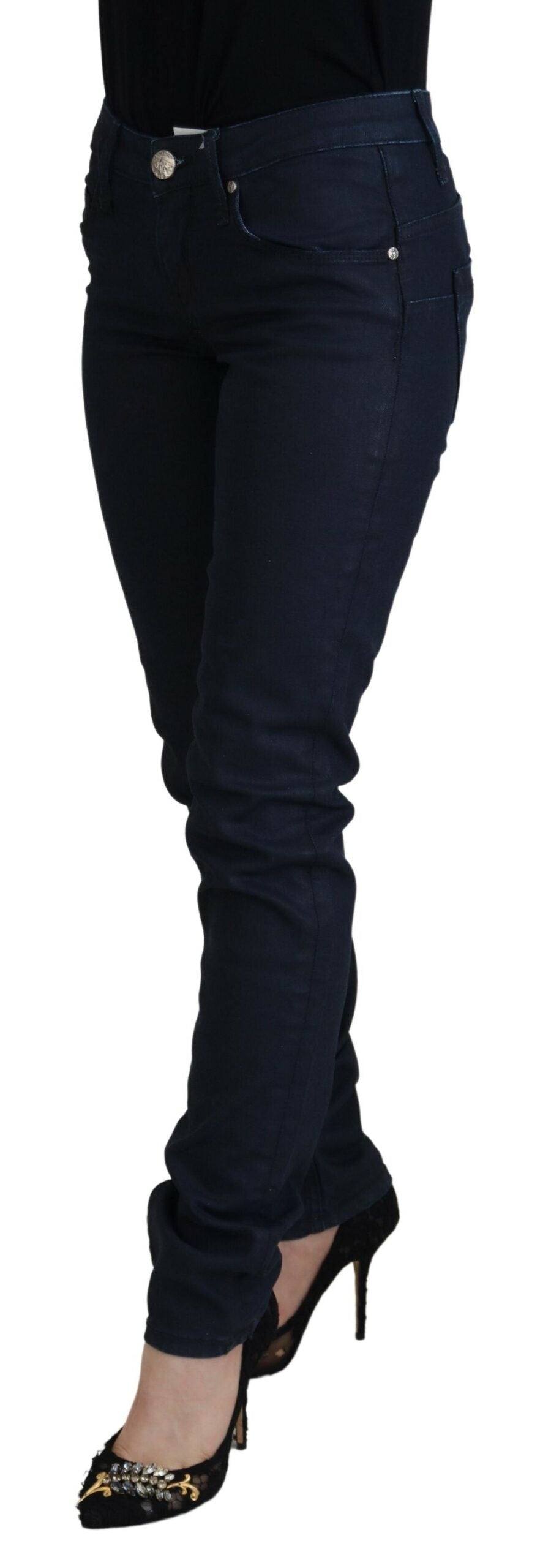 Eight Blue Cotton Low Waist Slim Fit Women's Casual Denim Jeans