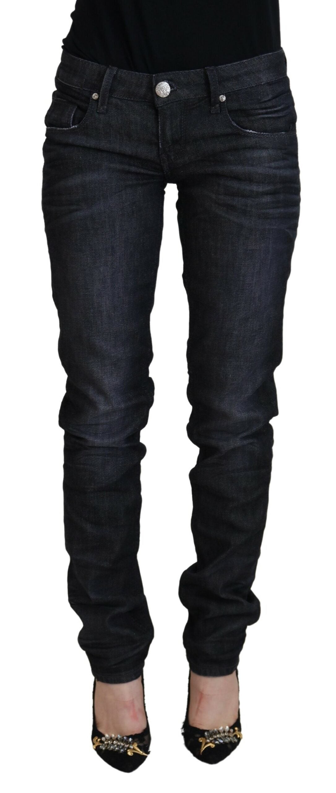 Eight Black Low-Waisted Slim Fit Women's Casual Denim Jeans