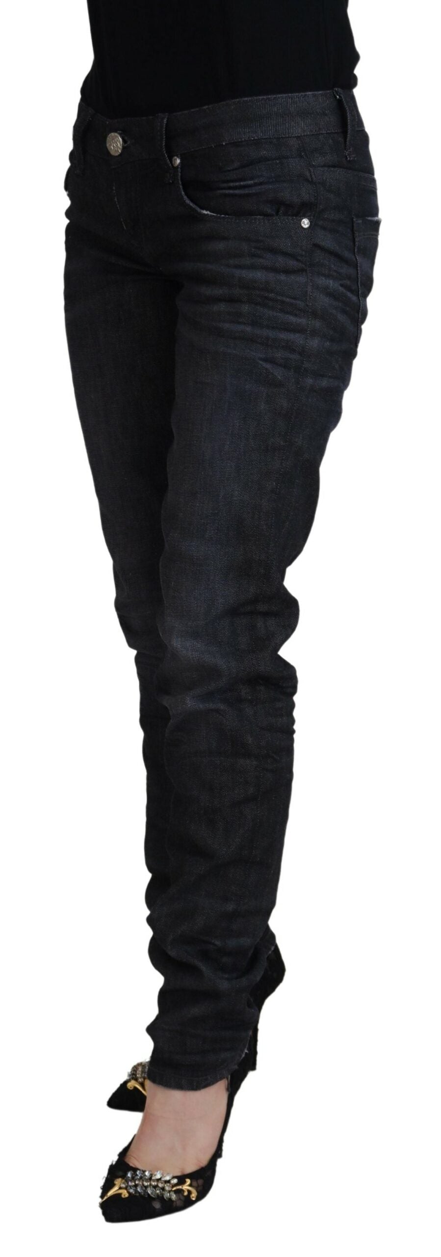 Eight Black Low-Waisted Slim Fit Women's Casual Denim Jeans