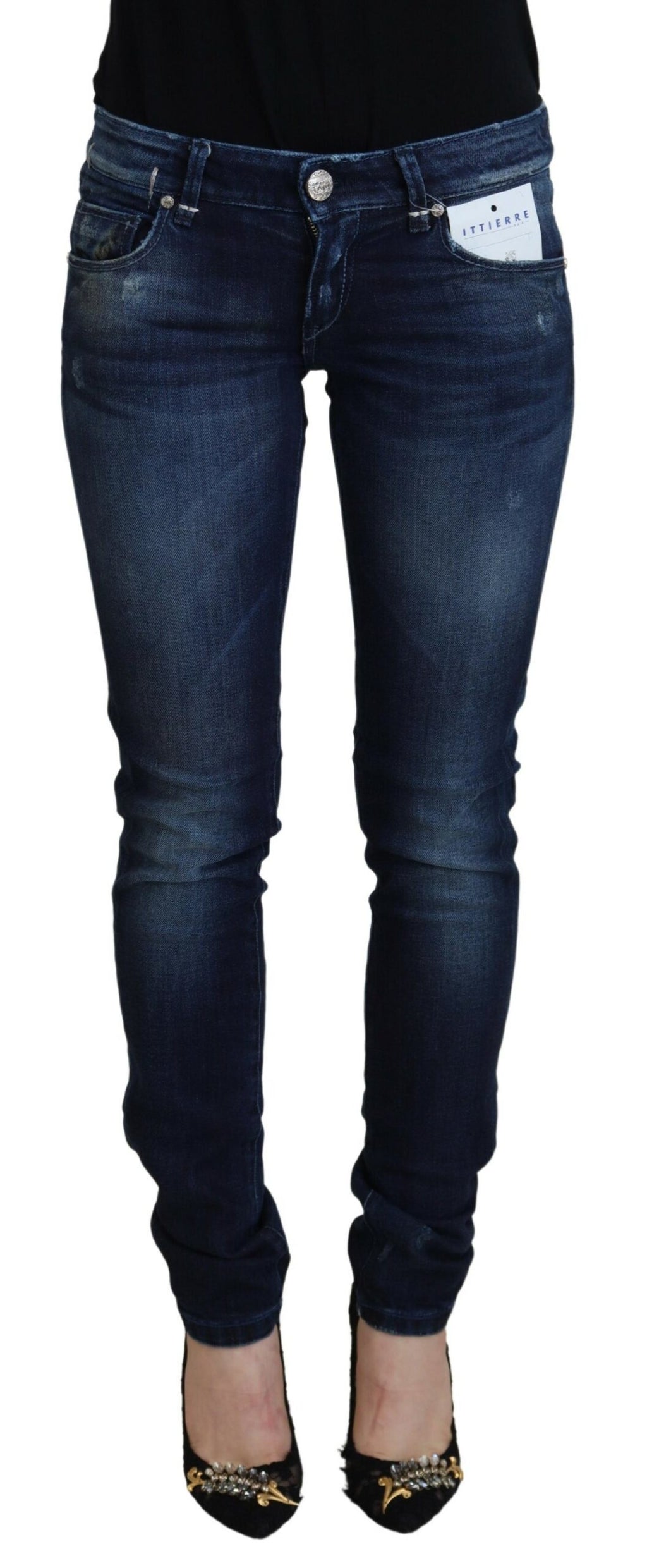 Eight Blue Cotton Low Waist Slim Fit Women's Casual Denim Jeans
