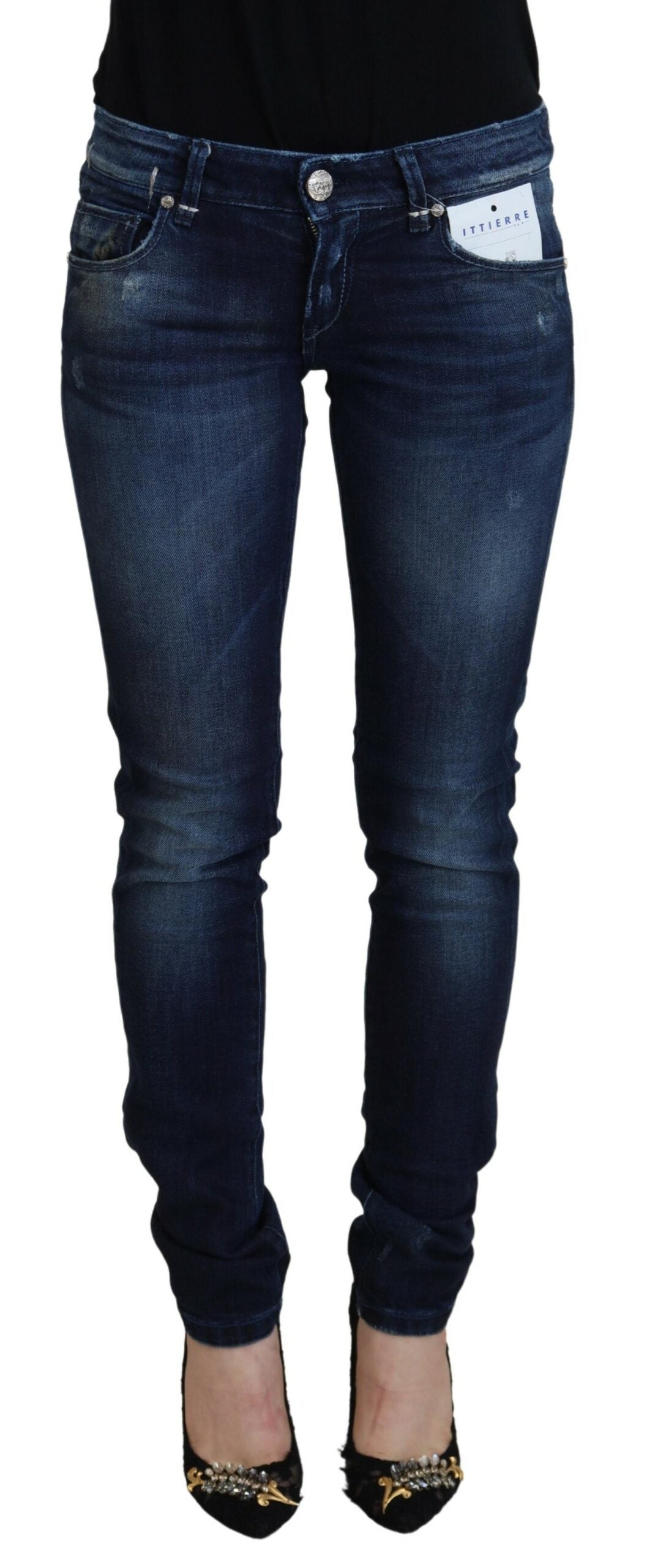 Eight Blue Cotton Low Waist Slim Fit Women's Casual Denim Jeans