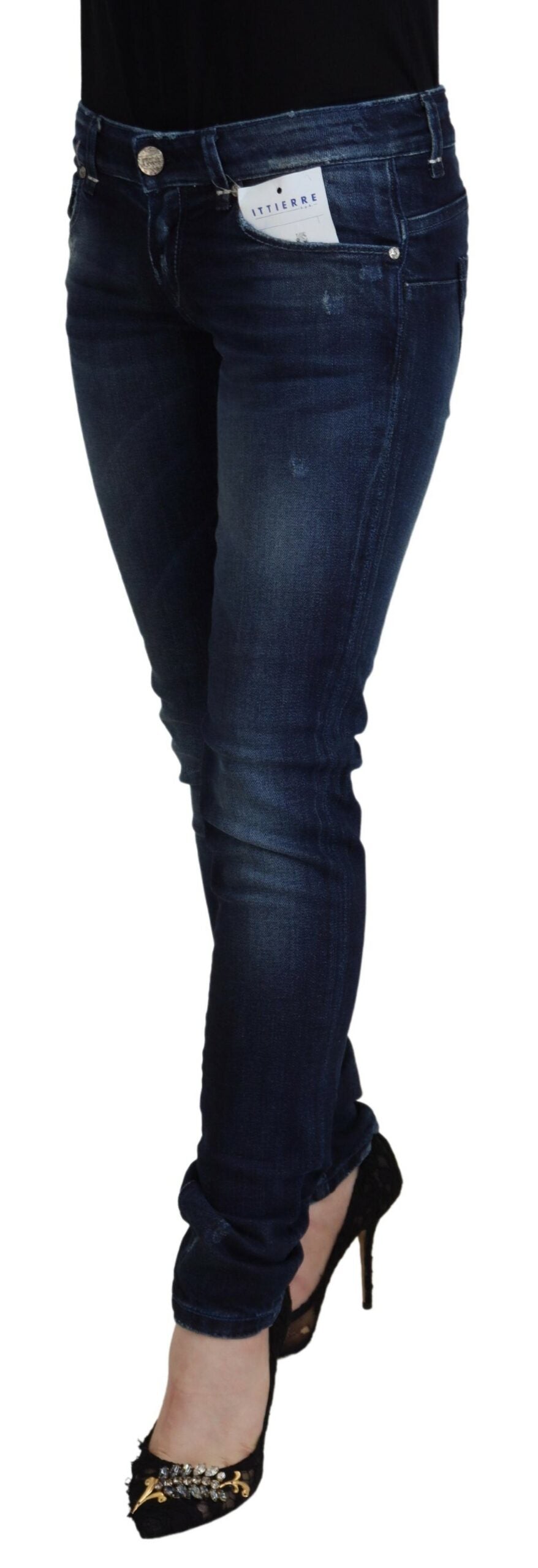 Eight Blue Cotton Low Waist Slim Fit Women's Casual Denim Jeans