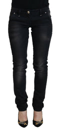 Acht Schwarz gewaschene Baumwolle Skinny Frauen Casual Denim Jeans