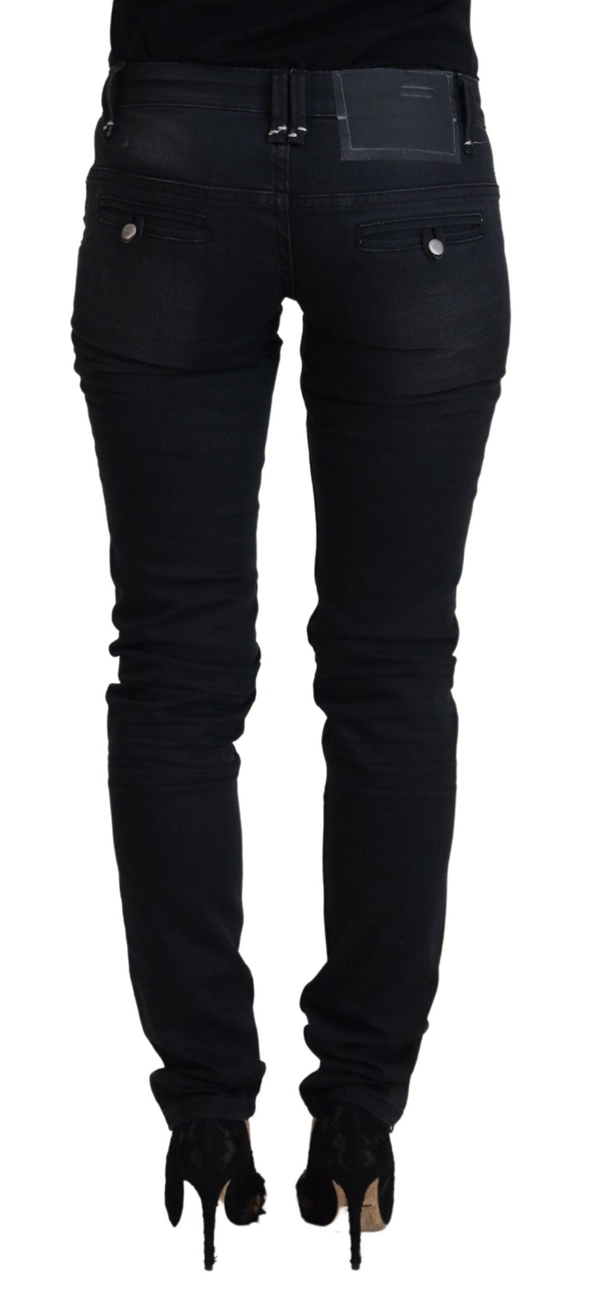 Acht Schwarz gewaschene Baumwolle Skinny Frauen Casual Denim Jeans