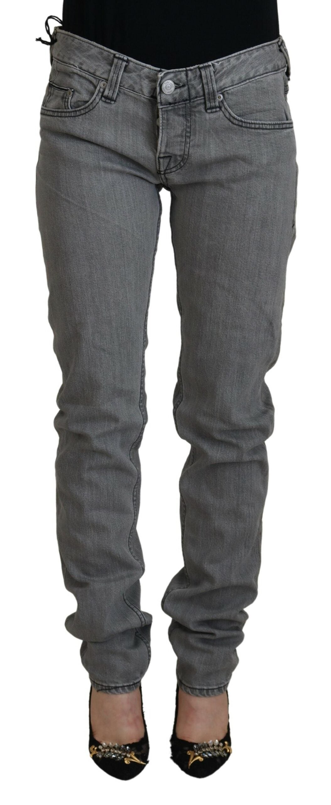Care Label Grey Washed Cotton Skinny Women's Casual Denim Jeans