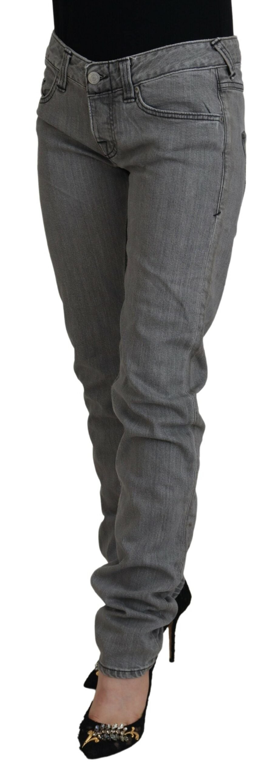Care Label Grey Washed Cotton Skinny Women's Casual Denim Jeans