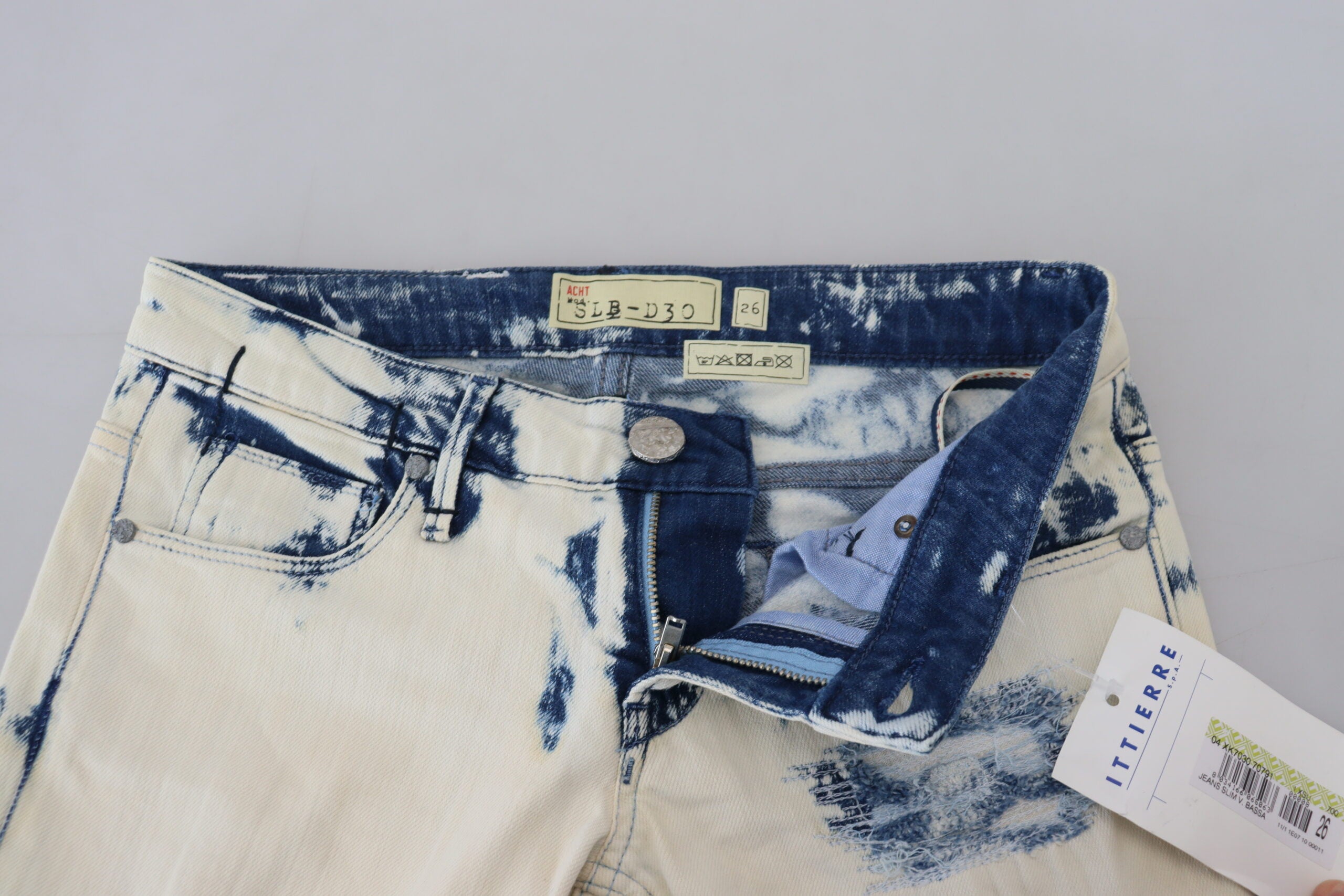 Acht Weiß Blau Baumwolle Skinny Frauen zerfleddert Denim Jeans