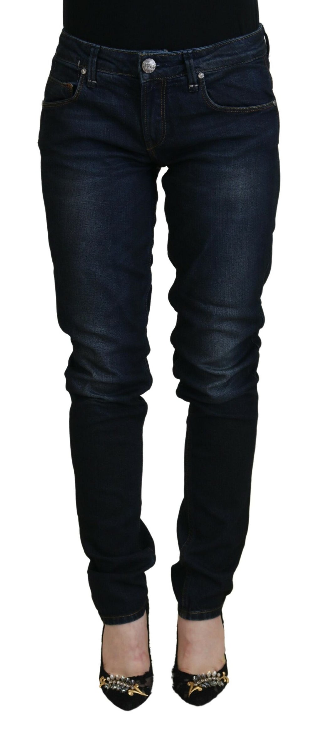 Acht Blaue Baumwolle Skinny niedrige Taille Frauen Casual Denim Jeans