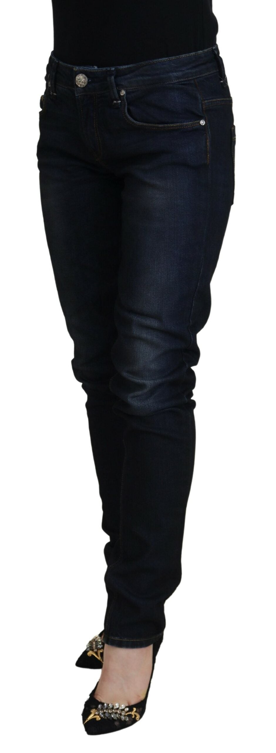 Acht Blaue Baumwolle Skinny niedrige Taille Frauen Casual Denim Jeans