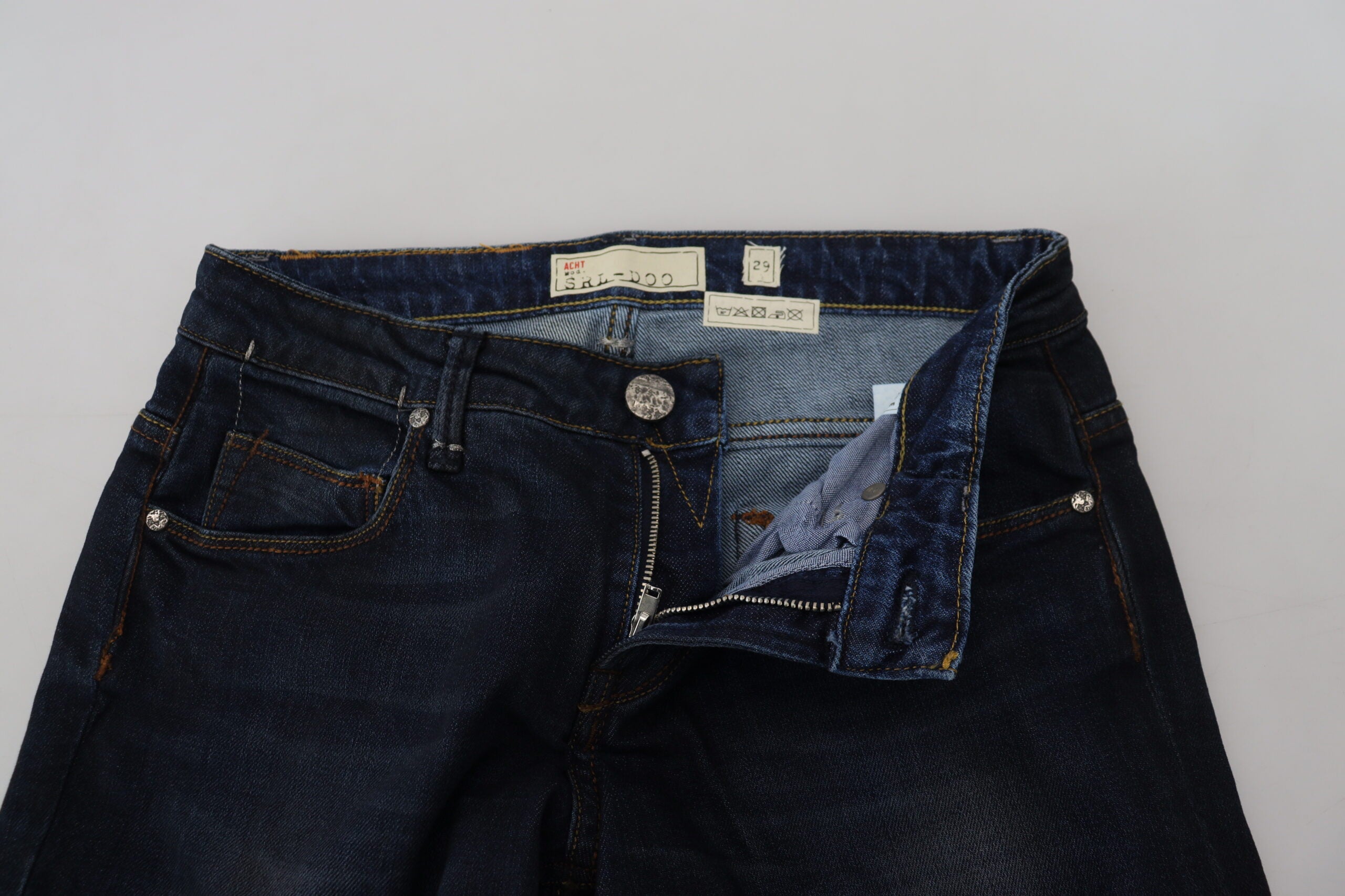Acht Blaue Baumwolle Skinny niedrige Taille Frauen Casual Denim Jeans