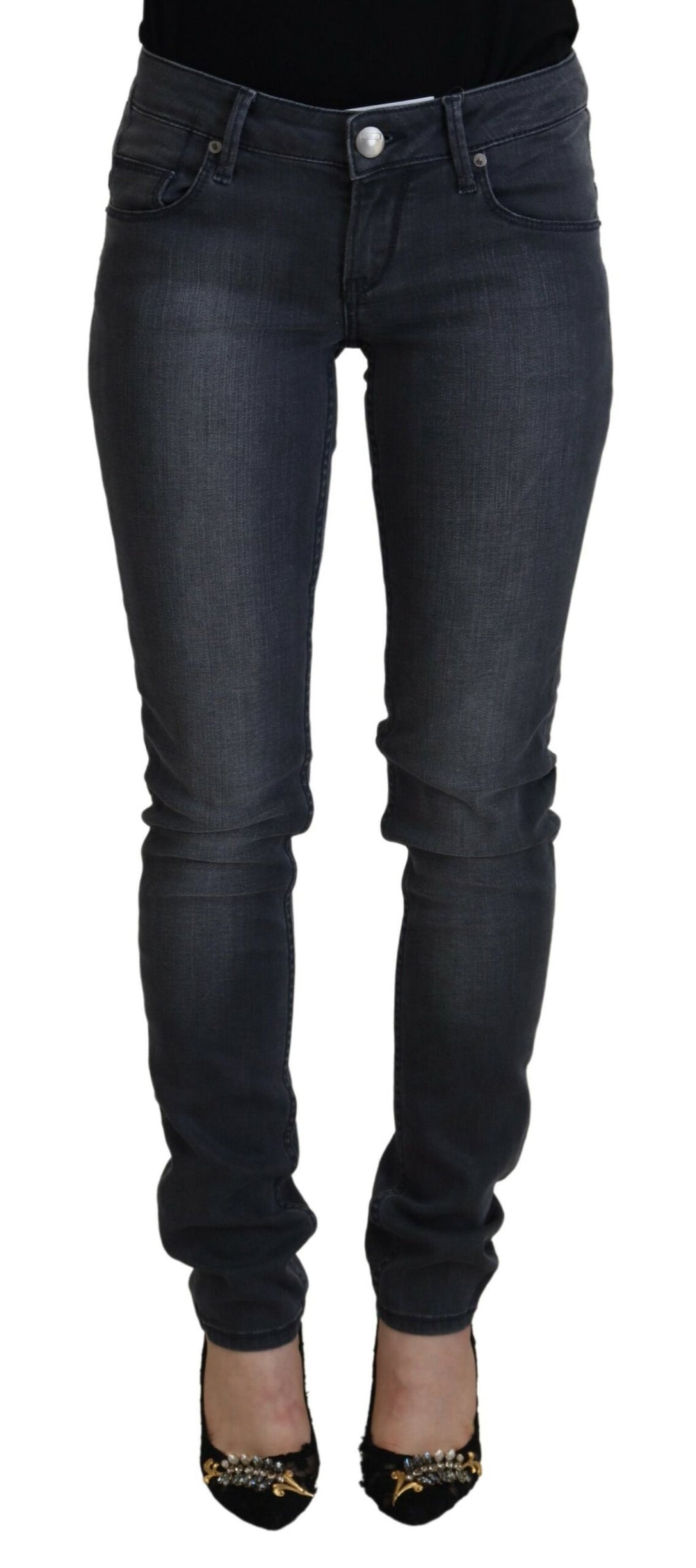 Eight Gray Cotton Skinny Low Waist Women Casual Denim Jeans