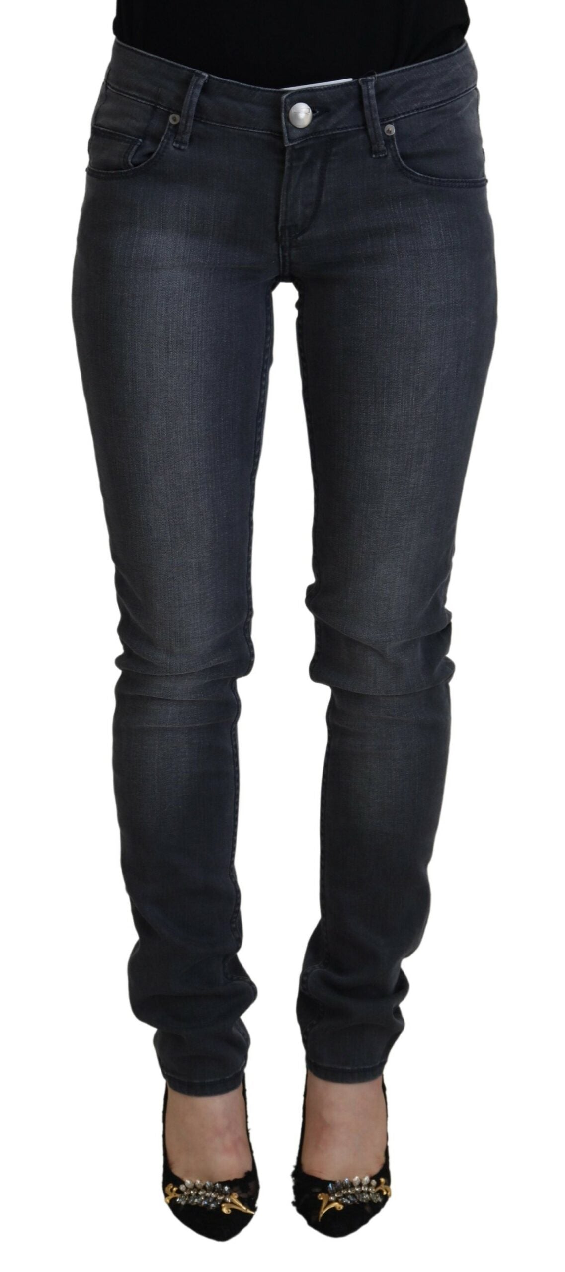 Eight Gray Cotton Skinny Low Waist Women Casual Denim Jeans