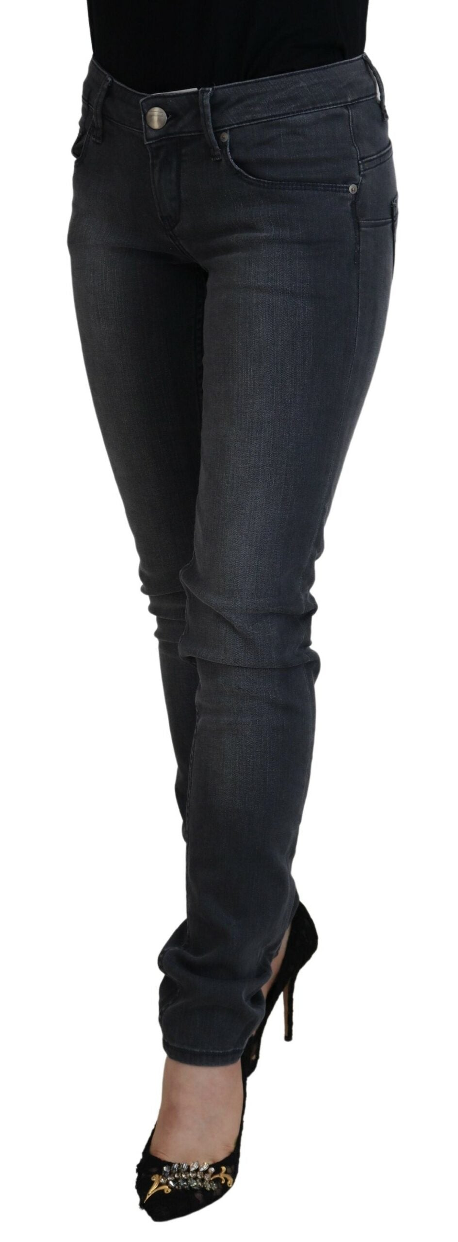Eight Gray Cotton Skinny Low Waist Women Casual Denim Jeans