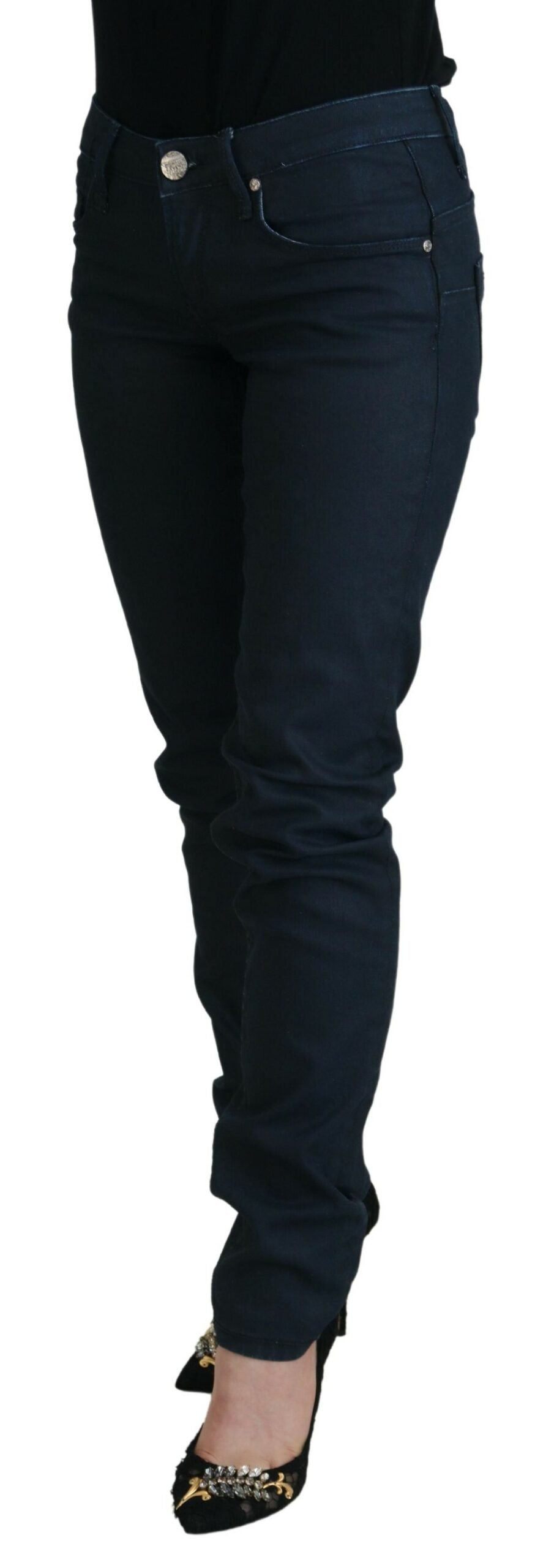 Eight Blue Cotton Skinny Low Waist Women's Casual Denim Jeans