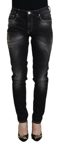 Acht Schwarz gewaschene Mid Waist Tapered Damen Casual Denim Jeans