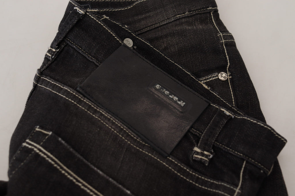 Acht Schwarz gewaschene Mid Waist Tapered Damen Casual Denim Jeans
