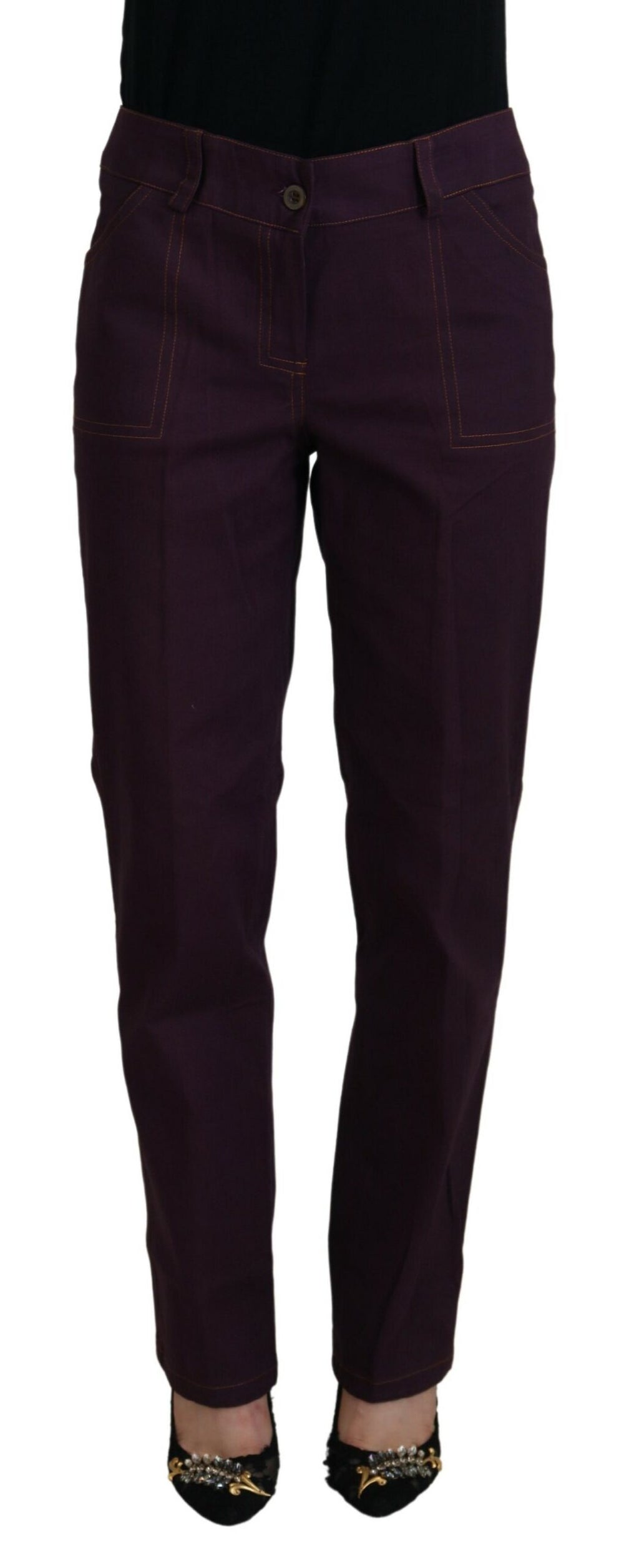 BENCIVENGA Lilac Cotton Mid Waist Women's Tapered Pants