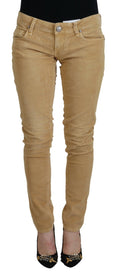 Eight Brown Low-Rise Cotton Corduroy Casual Jeans for Women