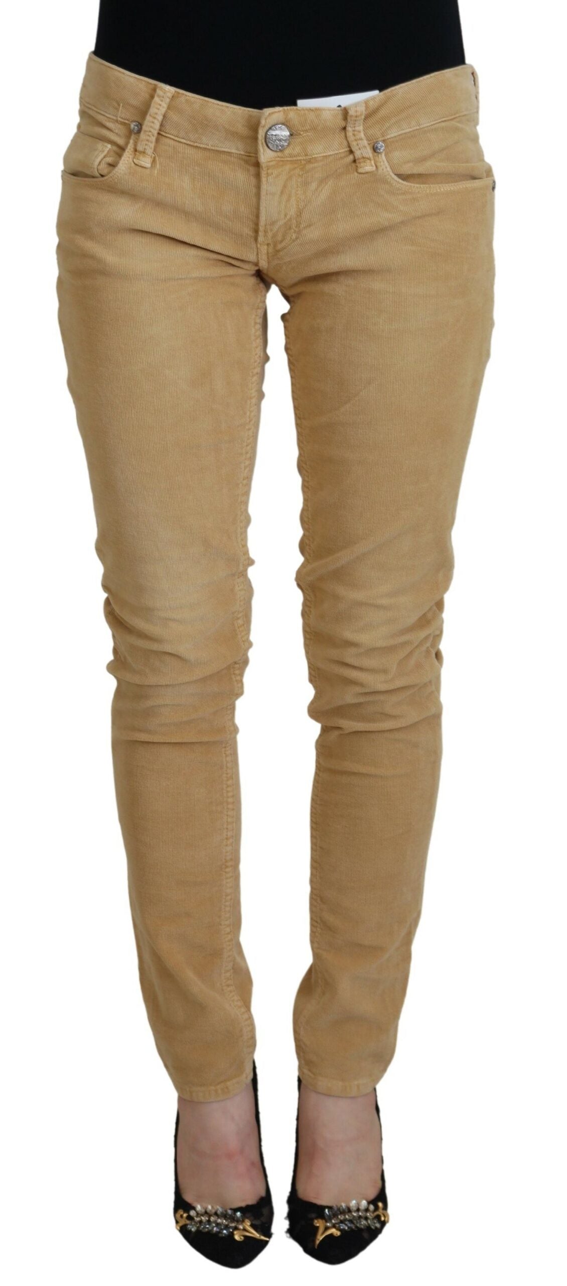 Eight Brown Low-Rise Cotton Corduroy Casual Jeans for Women