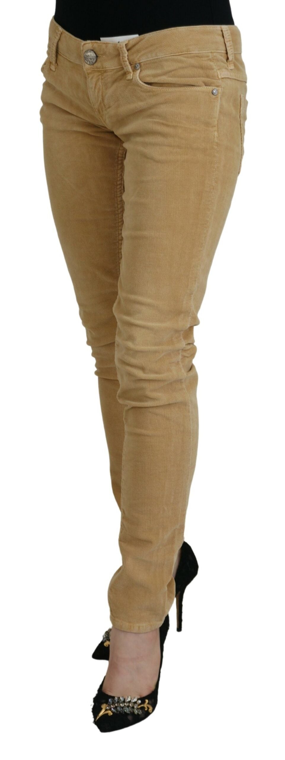 Eight Brown Low-Rise Cotton Corduroy Casual Jeans for Women