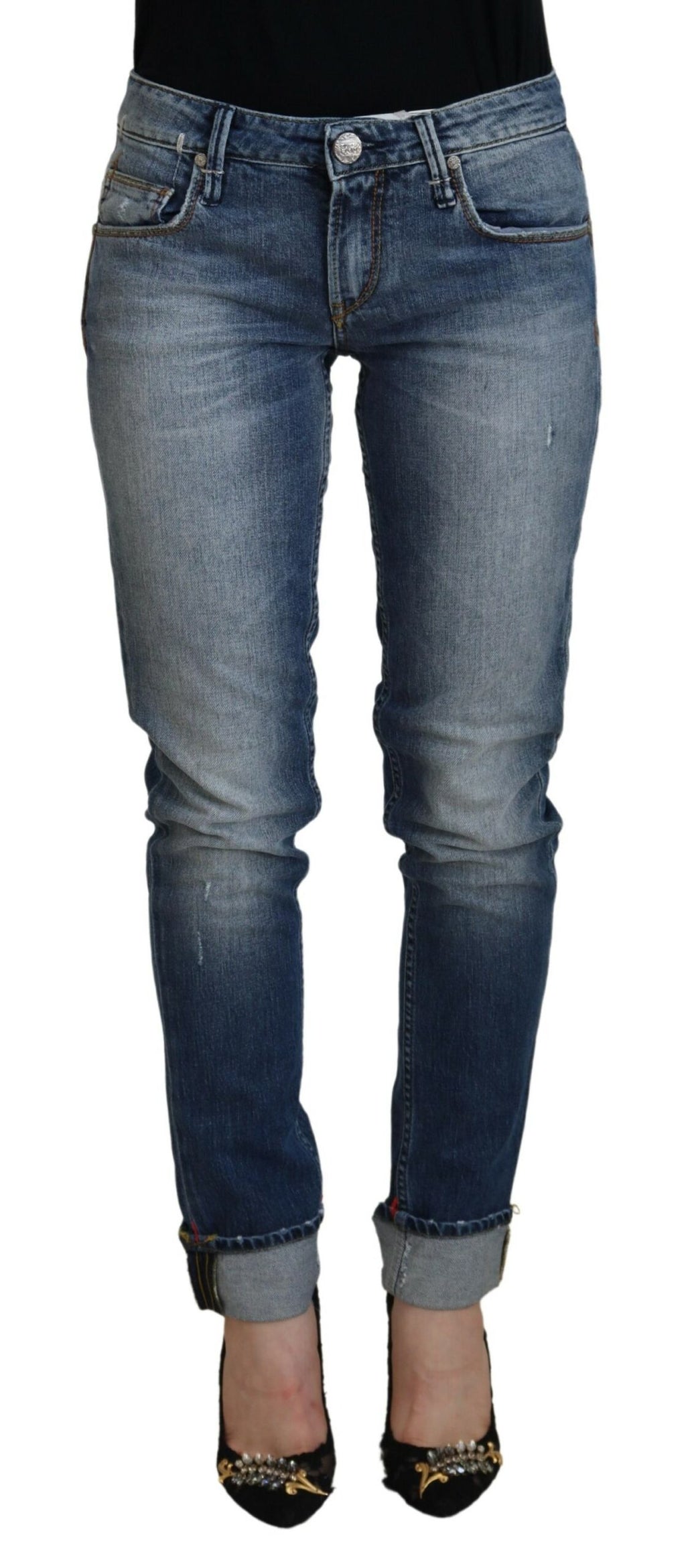 Eight Blue Washed Low Waist Women's Casual Jeans