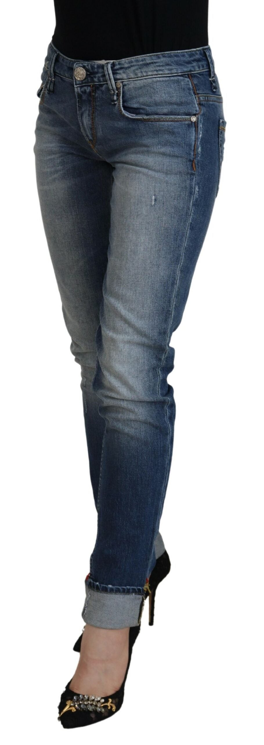 Eight Blue Washed Low Waist Women's Casual Jeans