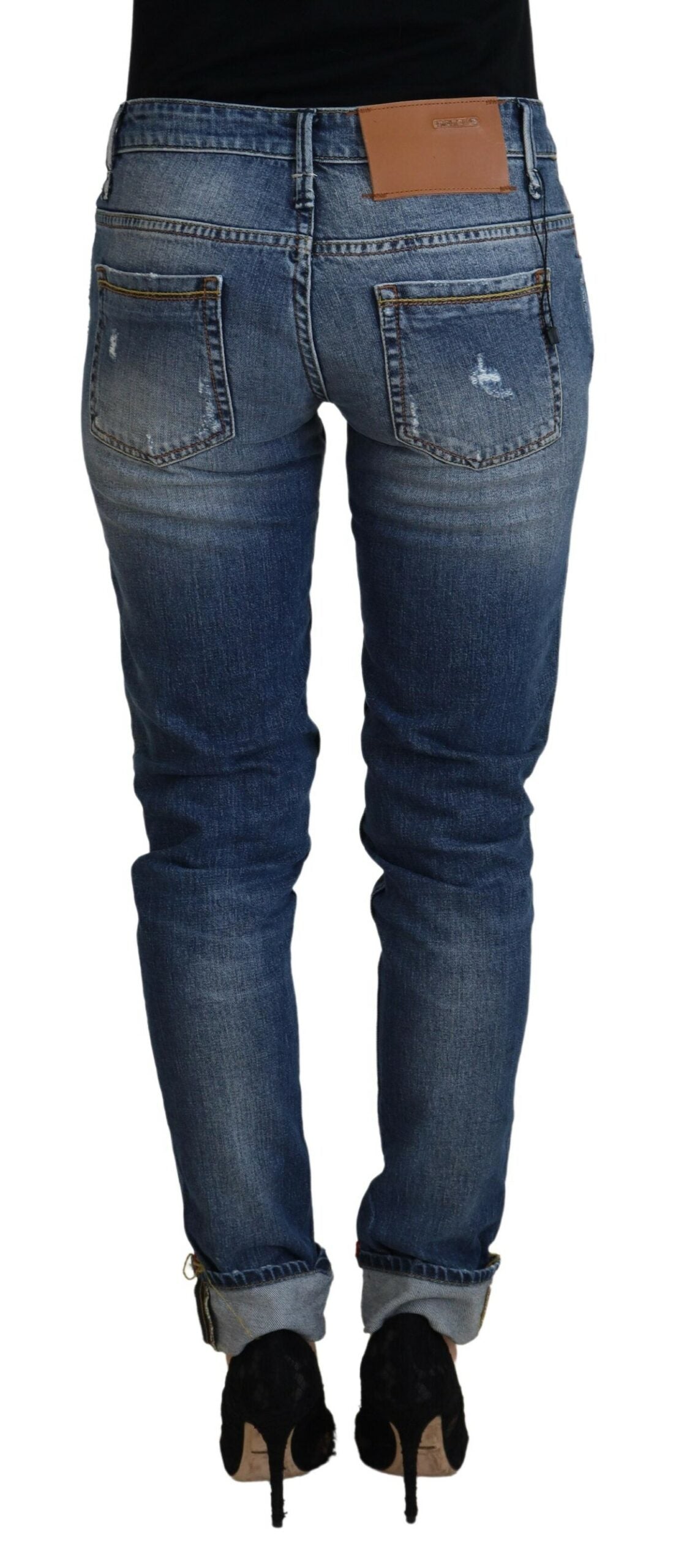 Eight Blue Washed Low Waist Women's Casual Jeans