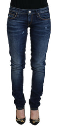 Acht Blau gewaschene Baumwolle mit niedriger Taille Damen Casual Jeans