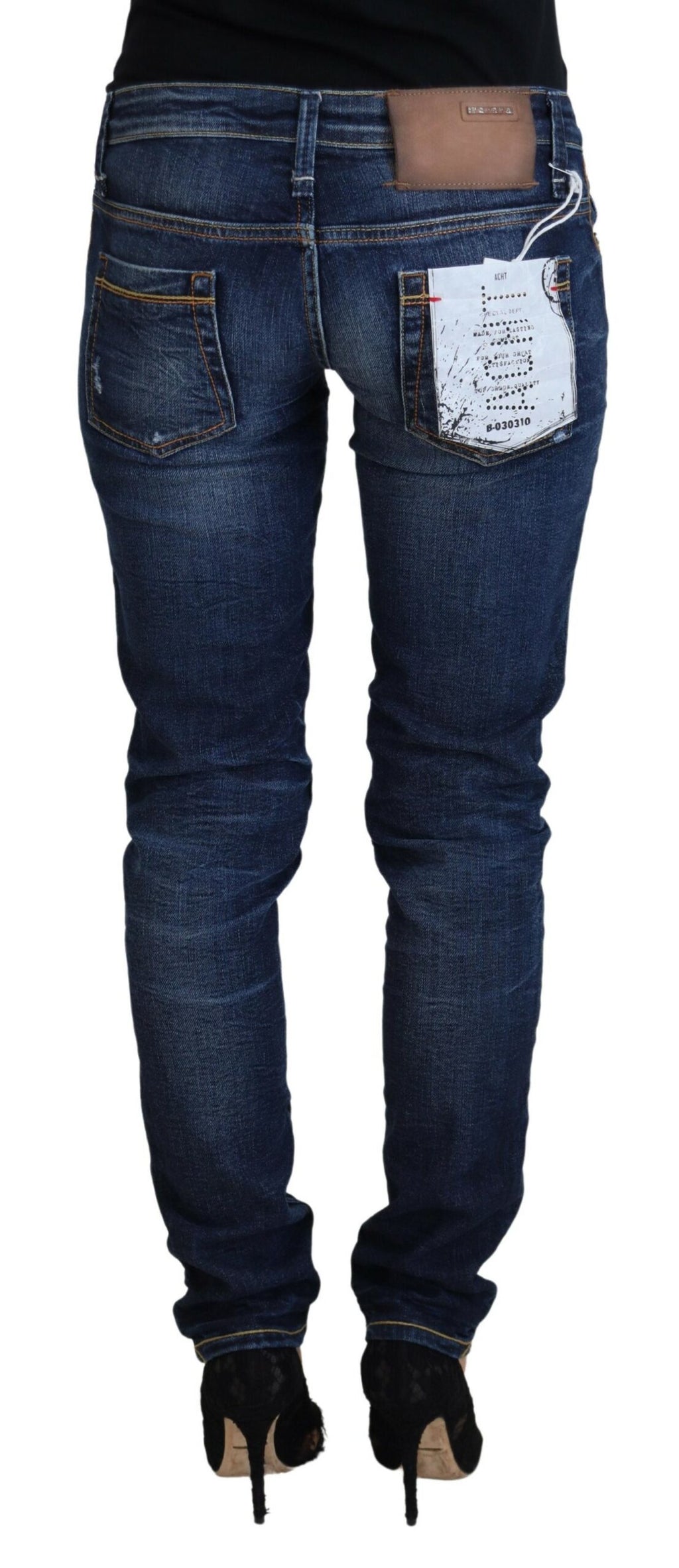 Acht Blau gewaschene Baumwolle mit niedriger Taille Damen Casual Jeans