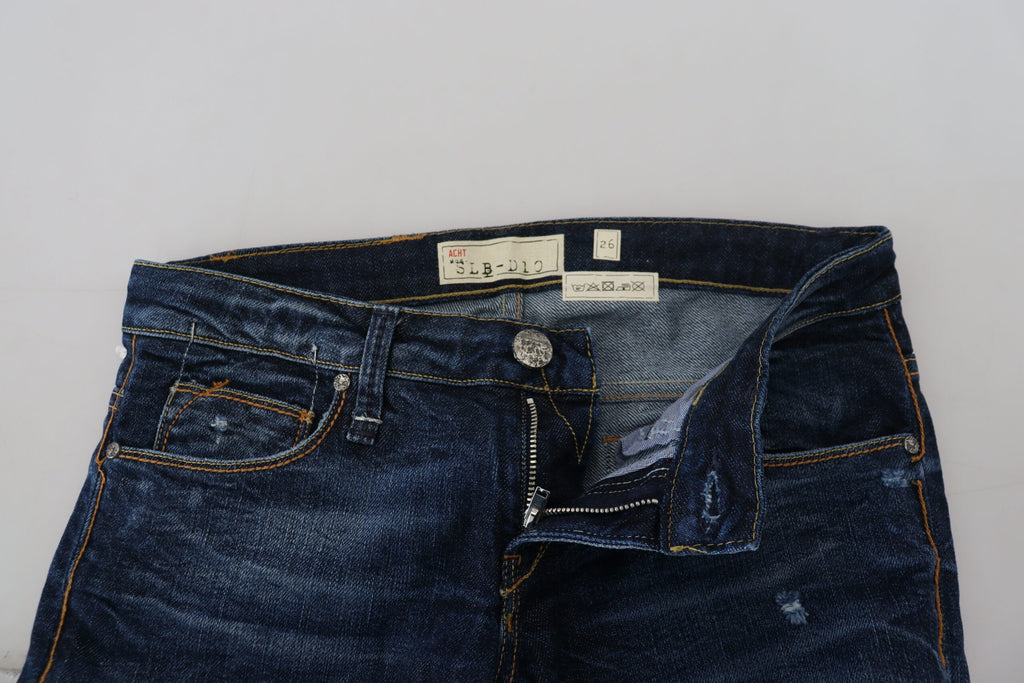 Acht Blau gewaschene Baumwolle mit niedriger Taille Damen Casual Jeans