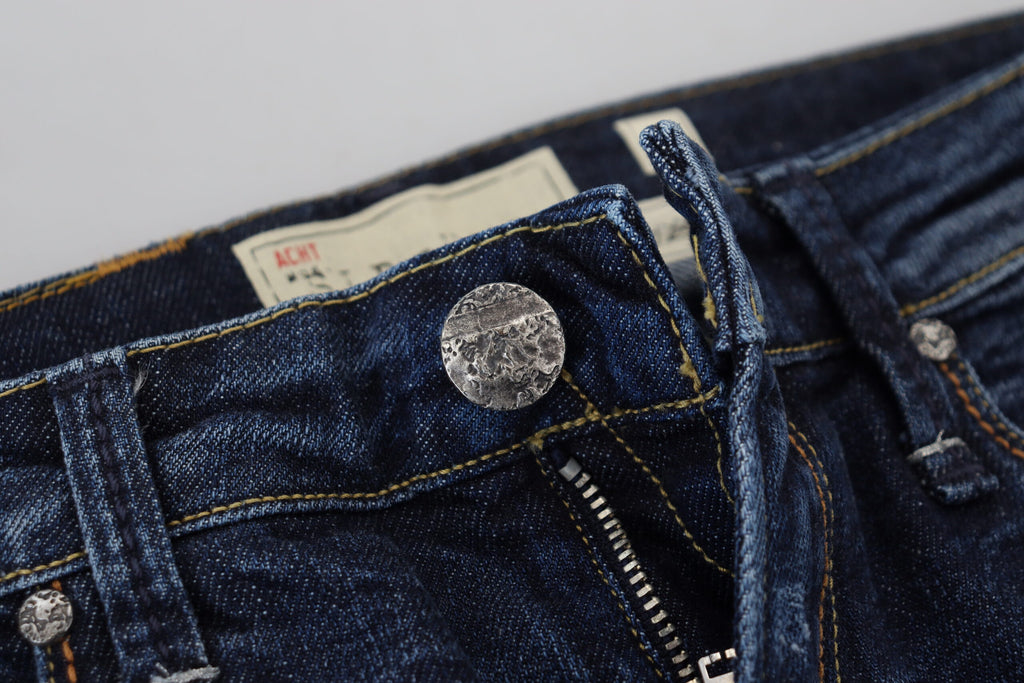 Acht Blau gewaschene Baumwolle mit niedriger Taille Damen Casual Jeans