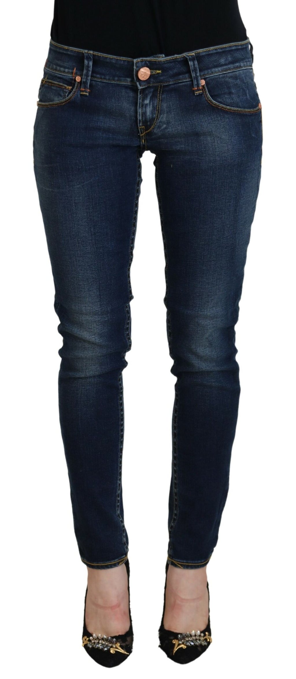 Eight Blue Cotton Low Waist Skinny Women's Casual Jeans