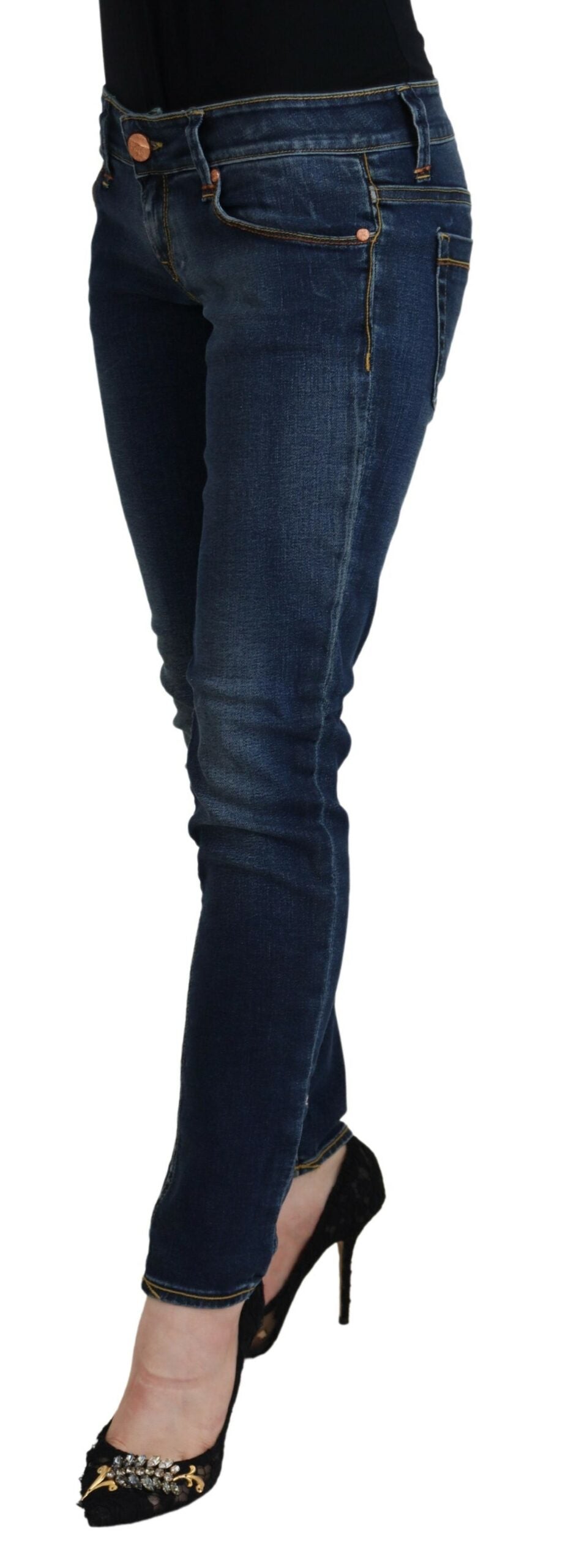 Eight Blue Cotton Low Waist Skinny Women's Casual Jeans